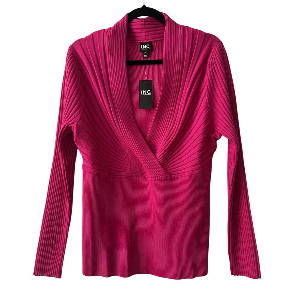NWT I.N.C. Ribbed Knit Surplice Casual Pink Tutu XX Large Long Sleeve Sweater